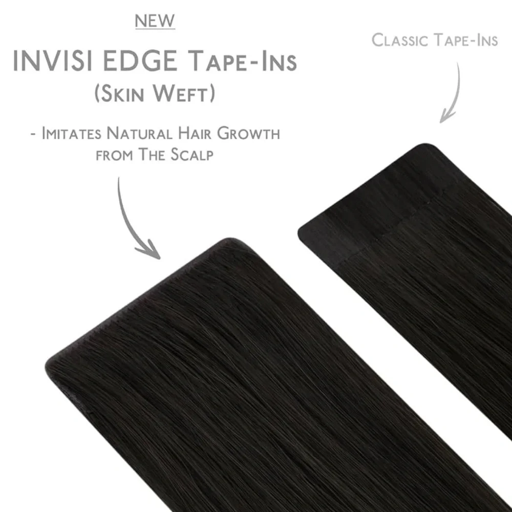 ⭐️ 20” Natural Black Invisi‎ Edge Tape in Human Hair Extensions 30g 10pcs #RD7